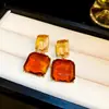 Pendientes de Plata Recubiertos de Oro Real de 18K con Aguja de Plata, Bordado en Forma de Rombo, Pendientes Versátiles Exquisitos y de Moda, Pendientes de Lujo Ligero y de Gama Alta para Mujer