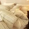 Juego de cuatro piezas vintage de algodón puro Clase A, funda nórdica y sábana de 100% algodón puro cepillado, juego de ropa de cama de tres piezas de lujo ligero para dormitorio