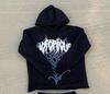 Sudadera con capucha holgada con estampado de letras de espuma y telaraña de moda transfronteriza para hombres y mujeres, suéter de calle de hip hop europeo y americano.