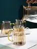 Botella de agua fría para el hogar con patrón de glaciar de aspecto elegante, gran capacidad, botella de agua de vidrio transparente, resistente a altas temperaturas, juego de botella de agua fría simple
