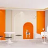 Fondo de pared de arco estilo europeo Tela de pared Papel tapiz naranja Hermes Mural de papel tapiz Salón de belleza Estudio de transmisión en vivo Espacio extendido Papel tapiz