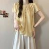 Camisa Dulce de Manga Corta Estilo Francés para Mujer, Nuevo Verano Ajuste Holgado para Figuras Ligeramente Robustas, Oculta el Vientre, Reductor de Edad, Blusa Babydoll de Gasa