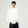 Moletom Pesado Cinza Claro Patchwork de Rebites Masculino Outono Fio Mingji Design Americano High Street Manga Longa Camada Base