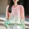 Nueva Colección Otoño/Invierno 2026: Suéter de Lana con Cuello Redondo de Forro Polar Degradado de Corte Relajado para Mujer, Tejido Suave y Grueso