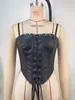 Top Camisola Bandeau Estilo Puro Desejo Europeu e Americano para Mulheres Cincher de Cintura com Cadarço Couro PU Estilo de Rua Retrô Top de Garota Popular