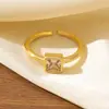 Anel Geométrico Oval de Diamante Minimalista Transfronteiriço com Design Quadrado de Diamante Simples e de Alto Padrão, Anel Aberto Empilhável e Ajustável