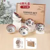 Juego de Mesa de Cerámica con Estampado de Madera Transfronterizo, Bol, Palillos, Plato, Caja de Regalo, Bol de Cerámica, Juego Completo, Regalo, Recuerdo, Porcelana Blanca