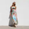 2026 Novo Europeu e Americano Transfronteiriço Aliexpress Site Independente Sexy Alça Fina Estampa Graffiti Vestido Flare para Mulheres