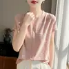 Estilo Novo Verão 2026 Camisa Base Jacquard Pesado Decote V para Mulheres, Roupa Íntima Elegante e Fashionable Top Camiseta de Tricô Manga Curta Decote V