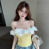 Estilo Lujuria Americana Pura Nuevo Diseño de Rosa Blanca de un Hombro sin Mangas Look Sexy Adelgazante Versátil Hermosa Espalda Top para Mujer