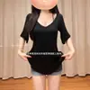 Camiseta Estilo Coreano Garota Picante Decote V Cintura Marcada Manga Três Quartos para Mulheres, Verão Fina Caimento Solto, Emagrecedora, Top Relaxado de Meia Manga