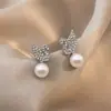 Agulha de Prata S925 Estilo Coreano Cisne Diamante Completo Pérola Brincos Luxo Acessível Sofisticado Simples Personalizado Brincos Brincos para Mulheres