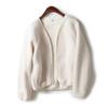 Chaqueta de forro polar suave tipo borrego para mujer, otoño e invierno, manga larga, cuello en V, cárdigan cálido para mujer 439140