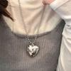 Collar Corazón Grande de Metal para Mujer Largo Dulce y Cool Estilo Sexy Nicho Simple Apilado Estéreo Collar Corazón Melocotón Joyería