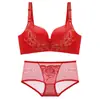 Conjunto de Lencería Roja para Mujer, Novia de Boda, Año del Buey del Zodiaco, Sujetador Push-Up Grueso sin Cable, Tallas Grandes, Estilo Delgado
