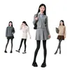 Leggings de cintura alta para mujer con finas rayas verticales, forrados de felpa y engrosados para otoño e invierno, mallas de compresión grises para usar como prenda exterior