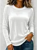 Camiseta de terciopelo para mujer, color liso, nueva para otoño e invierno, estilo europeo y americano, cruzada, holgada, retro, casual, manga larga, cuello redondo, top regular
