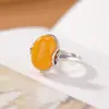 Anillo de Ámbar de Plata de Ley S925 Yilu Vintage Desgastado Auspicioso Ruyi Superficie de Huevo Simple Anillo de Estilo Chino Nuevo