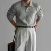 Suéter com Gola Polo Estilo Old Money para Homens, Malha de Cor Sólida com Gola Reversível para Outono e Inverno, Top de Lã Casual Solto com Mangas Longas