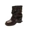 Botines cortos para mujer de Hong Kong, nuevos botines de otoño vintage de media pantorrilla con tacones altos gruesos, botas estilo caballero Martin adelgazantes