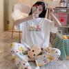 Pijama de Verão Feminino Manga Curta Calça Capri Conjunto de Duas Peças Estilo Coreano Estudante ins Branca de Neve Desenho Animado Roupas de Casa