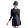 Traje de Baño para Mujer con Malla, Protección Solar, Mangas Largas, Transparente, Sexy, Secado Rápido, Estilo Falda para Vacaciones en Aguas Termales, Tallas Grandes para Personas con Sobrepeso
