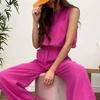 Chaleco Top sin Mangas de Color Sólido de Verano Transfronterizo y Pantalones Largos Moda Europea y Americana Conjunto de Dos Piezas para Mujer