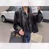 Chaqueta Corta de Cuero para Mujer, Nuevo Estilo Coreano de Primavera y Otoño, Holgada Casual Moderna Estilo Retro de Hong Kong Chaqueta de Motociclista Pu
