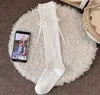Calcetines Lolita Abullonados con Lazo de Encaje Estilo Deseo Puro Chica Calcetines Blancos de Media Pantorrilla Encaje de Doble Aguja Calcetines JK para Pantorrilla