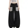 Calça jeans wide leg color block para mulheres, novo estilo outono 2026, cintura alta, modelagem que afina a silhueta, perna reta, calça casual com efeito de caimento.