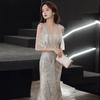 Vestido de Noche con Lentejuelas para Mujer 202 Nuevo Estilo Cuello en V Profundo Efecto Adelgazante Vestido para Anfitriona Banquete Reunión Anual Cena Estilo Verano