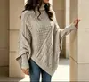 Ropa exterior gruesa y cálida de estilo vintage transfronterizo europeo y americano, top elegante con un toque de alta gama, suéter tipo capa de punto trenzado de cuello alto para mujer