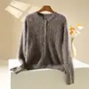 Cardigan de Punto de Lana Cachemira Nuevo Otoño/Invierno 2026 Cuello Redondo Manga Larga para Mujer Patrón Retorcido Suéter de Lana Cepillada