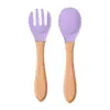 Diretamente do fabricante: colheres e garfos macios de silicone de grau alimentício, utensílios de alimentação complementar para crianças, conjunto de treinamento de colher e garfo com cabos de madeira