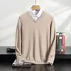 Suéter de Caxemira Novo Outono e Inverno Masculino Gola V Manga Longa Pulôver Malha Solta Camada Base Casual de Negócios Suéter de Lã Tricotado