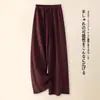 Calça feminina de lã de perna larga, outono e inverno, cintura alta, corte solto, novo estilo 2025, quente e grossa, com caimento fluido, calça casual de perna reta