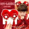 Anel de Cabelo de Pelúcia Vermelho para Crianças Corda de Cabelo Vermelha Nova Corda de Cabelo de Ano Novo para Meninas Flor de Cabelo Estilo Chinês Cabelo de Hanfu Traje Tang