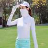 Camiseta de manga larga con cuello alto y color liso para mujer, ropa de golf con protección solar