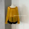 Conjunto de dos piezas Ruoxin de principios de otoño, nuevo, estilo francés, elaborado, con volantes, cuello cuadrado, de atar, manga larga, con sujetador y camisola incorporados