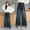 Pantalones para Niñas Primavera y Otoño Jeans 2026 Nueva Moda Pantalones de Pierna Ancha Bordados Pantalones Rectos Adelgazantes para Estudiantes de Secundaria
