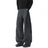 Pantalones casuales holgados para hombre de color gris oscuro, pantalones deportivos rectos de moda, diseño plisado, adecuados para otoño, estilo de pierna ancha de peso pesado, para adolescentes