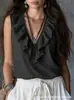 2026 Verano Europeo y Americano Transfronterizo Amazon Nuevo Top de Moda Elegante de Color Sólido sin Mangas con Cuello en V y Volantes