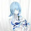 Peluca Cosplay Tongchuan Wuthering Waves Guardia Costera con Parte Superior de Cuero Cabelludo Simulada, Cabello de Longitud Media Azul Degradado, Peluca Completa de Fibra de Alta Temperatura