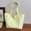 Bolsa Grande Versátil Estilo Coreano Estilo Perezoso de Nailon a Cuadros Frescos Doble Cara Bolsa Tote Dulce Estampada para Mujer