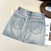 Shorts jeans de cintura alta com pérolas e strass quentes, estilo sereia, design moderno, saia curta feminina de verão nova, corte A, emagrecedor, hot girl