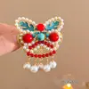 Novo Grampo de Cabelo com Franja Estilo Chinês Nacional Dança do Leão com Enfeites de Pérola para Crianças, Grampo Lateral Doce e Fofo para Franja