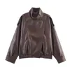 Jaqueta de Couro PU Retro para Motociclista, Outono e Inverno, em Estoque, Corte Solto, Gola Reversível, Jaqueta Piloto, Fechamento em Zíper, Roupa Externa Casual, Moda Feminina Transfronteiriça