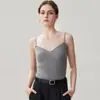 Colete de Cashmere Sem Mangas para Mulheres, Gola V, Alças Finas, Costas Bonitas, Novo Estilo Outono/Inverno, Corte Justo, Canelado, Camada Interna ou Camada Externa