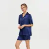 Conjunto de dos piezas de manga corta para mujer de comercio exterior, shorts para estar en casa, pijamas de seda, estilo conjunto de pijama de verano para mujer