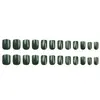Nuevas Uñas Portátiles Cuadradas Cortas y Redondas Retro de Otoño Color Esmeralda Puro Tinta Blanca Verde Manicura Uñas Postizas 24 Piezas